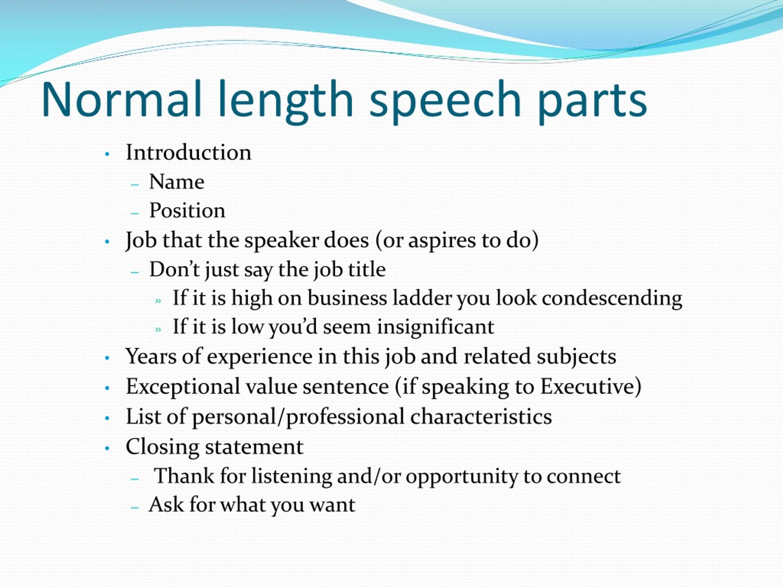 elevator speech length