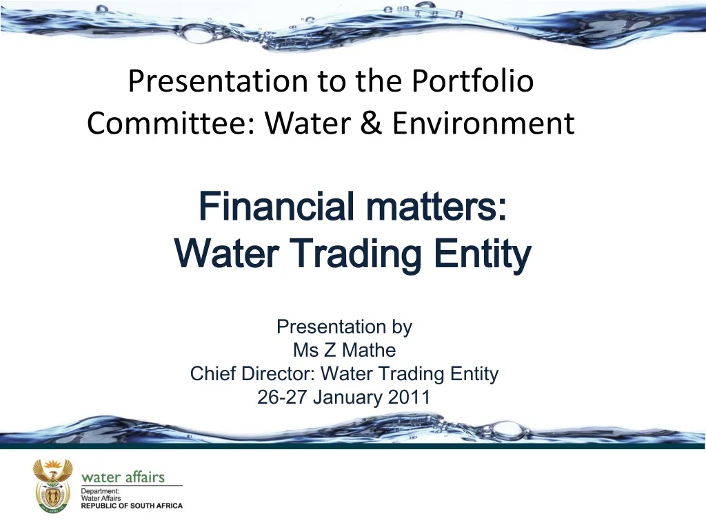 presentation to the portfolio committee water n.