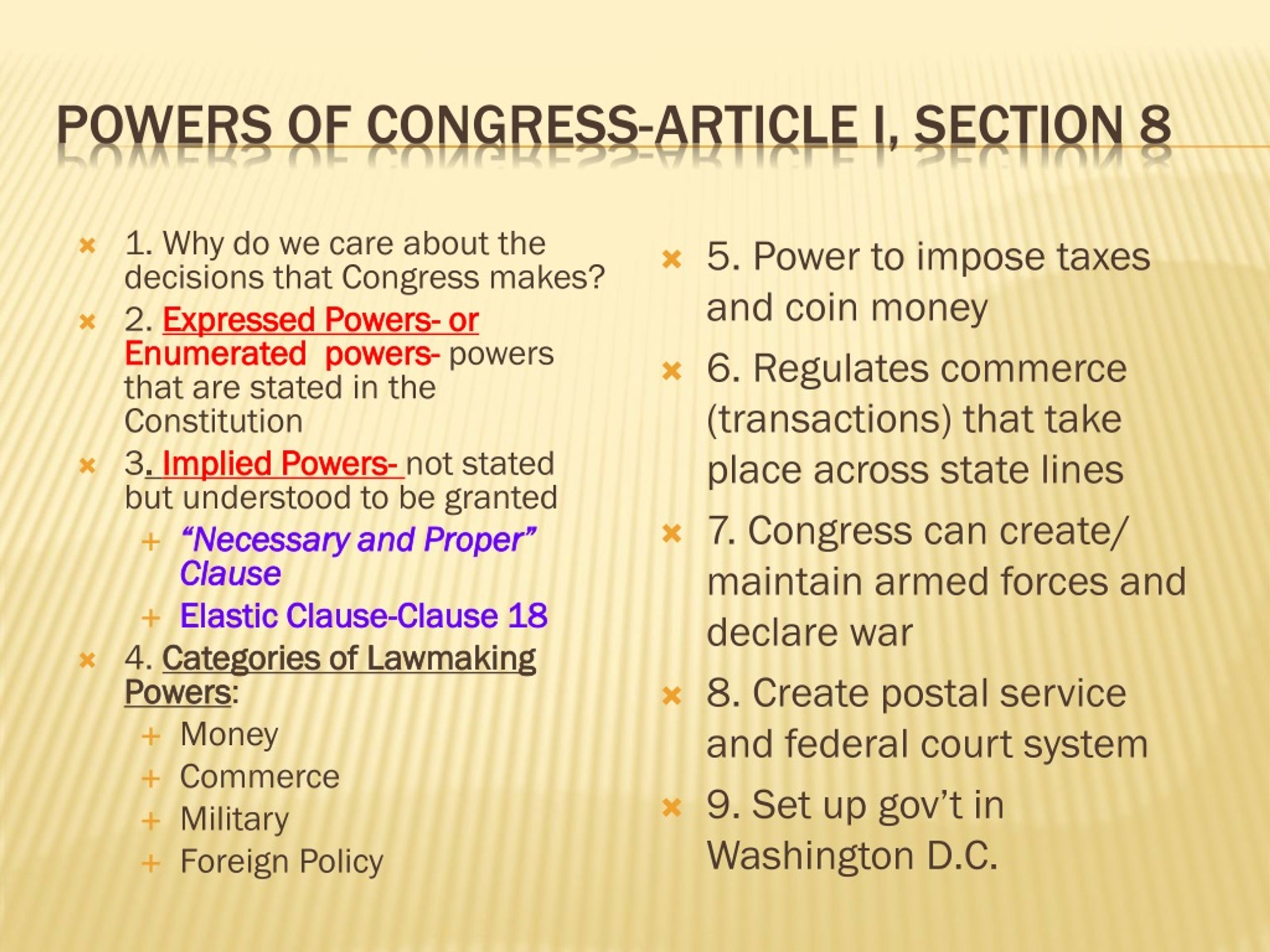 article 1 section 8 most important expressed powers of congress