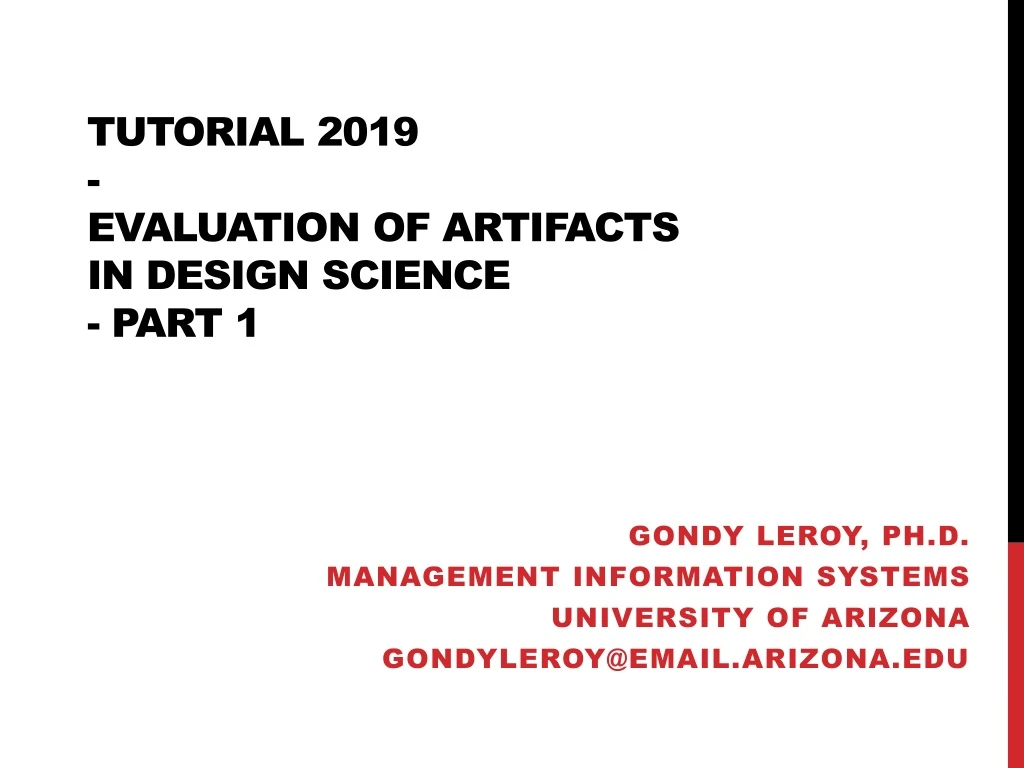 tutorial 2019 evaluation of artifacts in design science part 1 n.