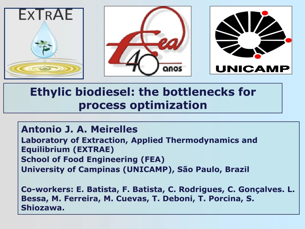 ethylic biodiesel the bottlenecks for process n.