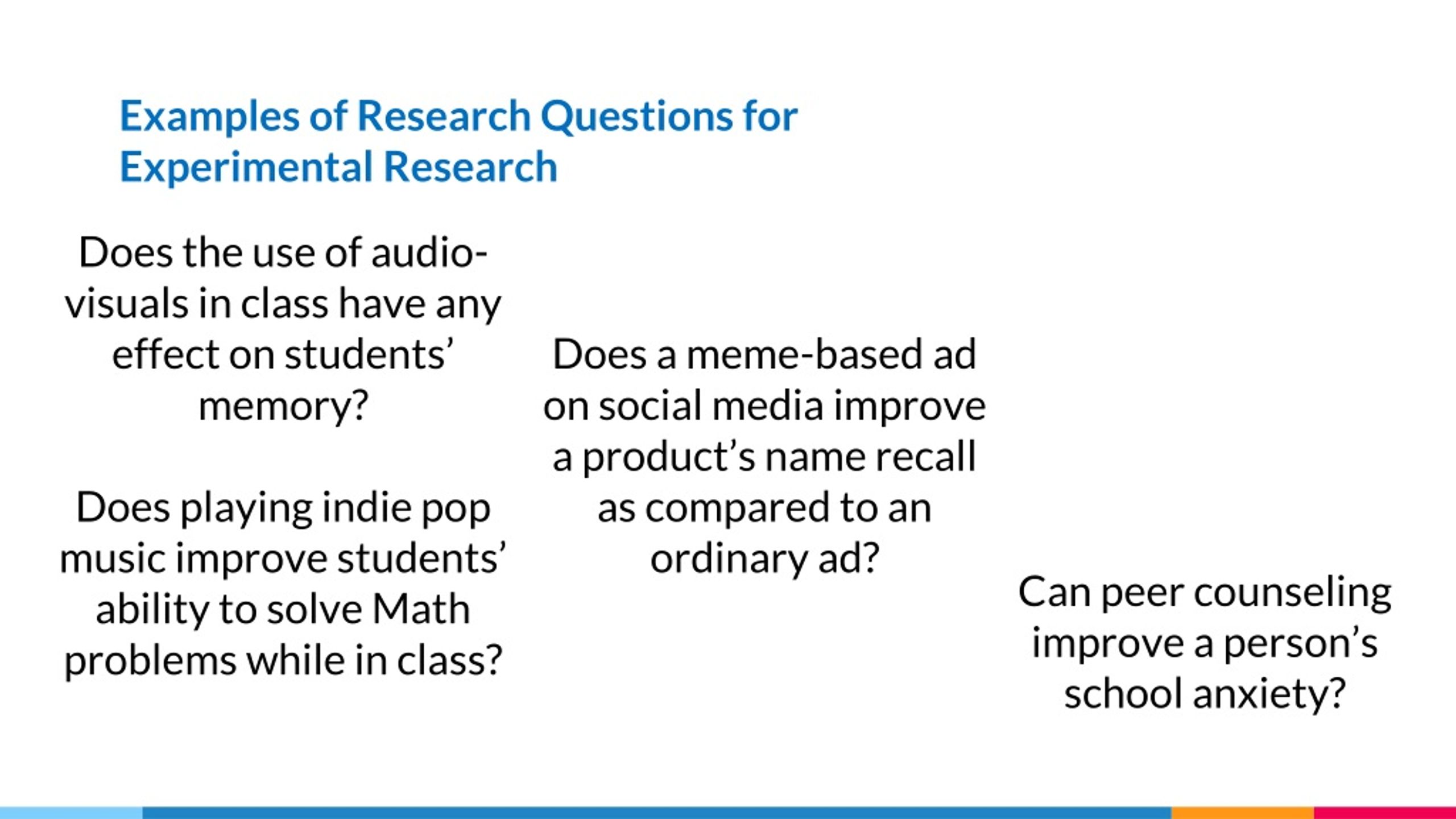 examples of experimental research questions in education