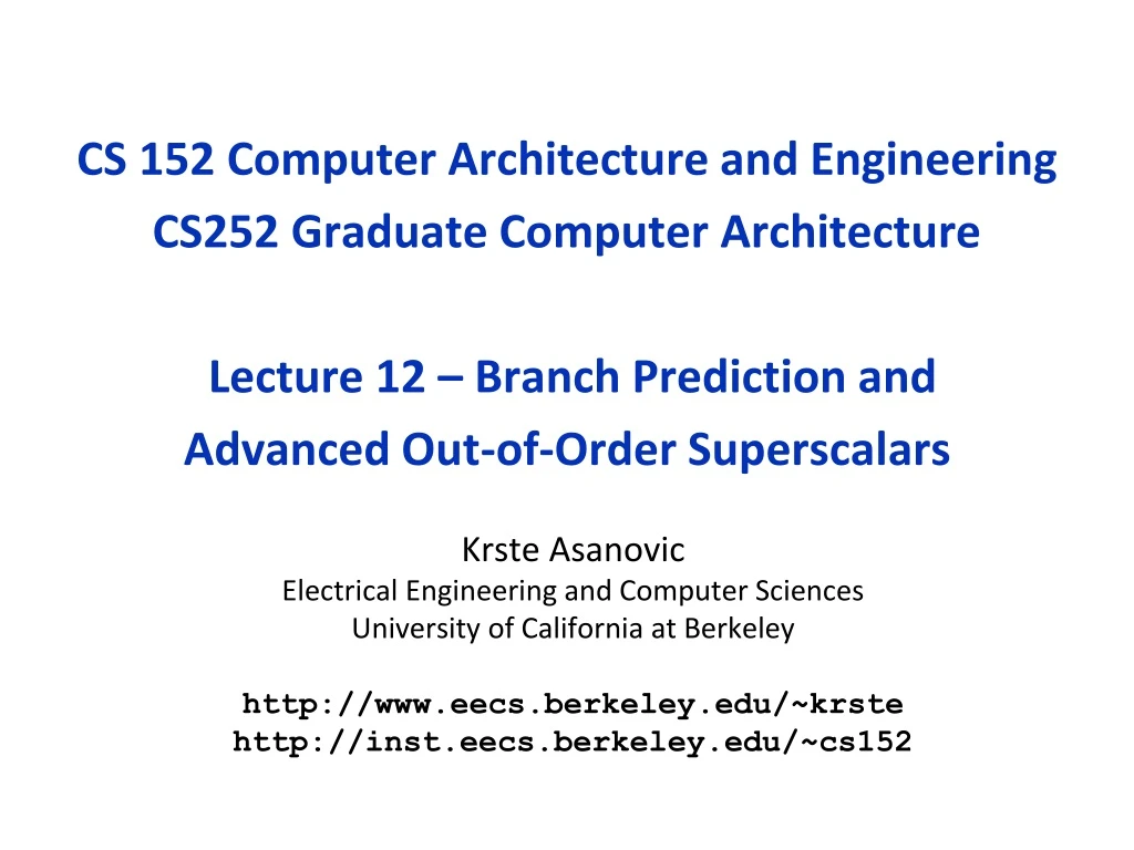 cs 152 computer architecture and engineering n.