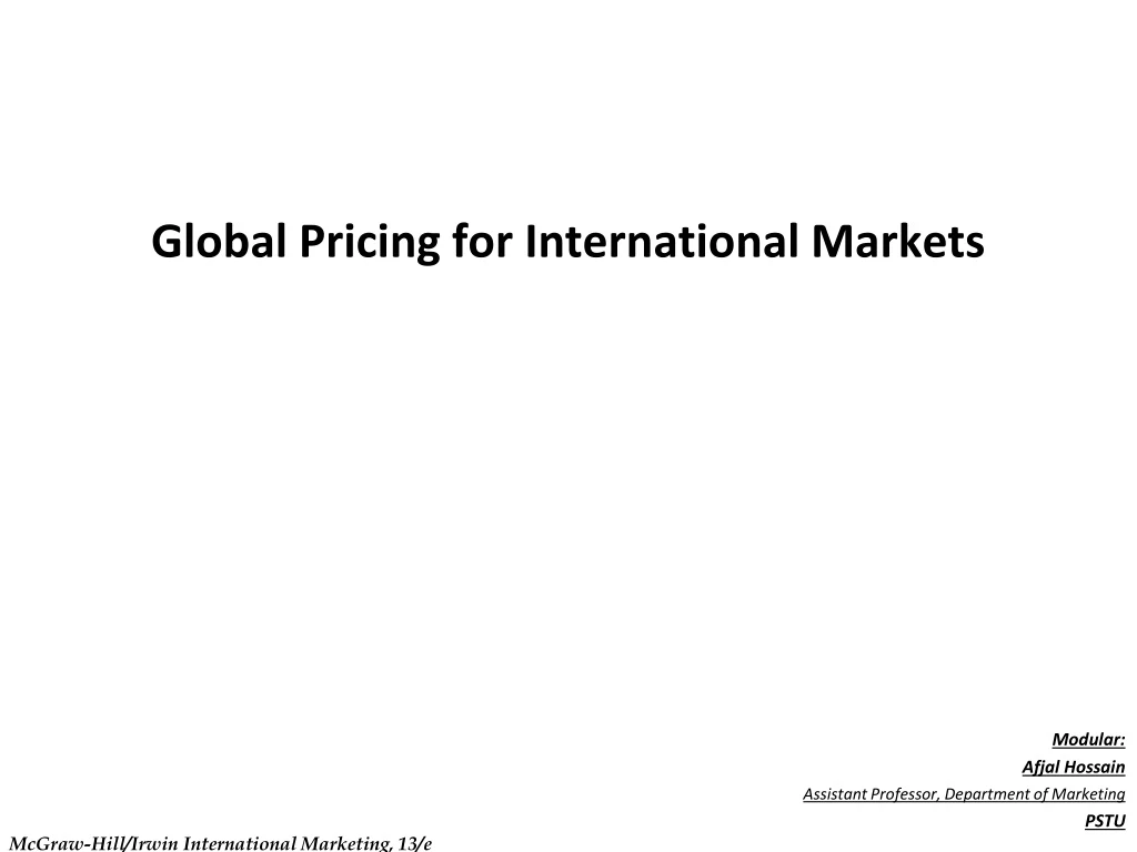 global pricing for international markets n.