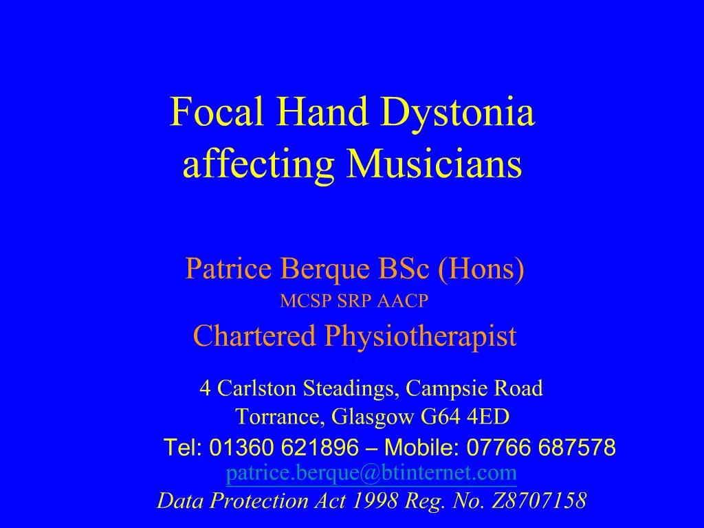 PPT Focal Hand Dystonia affecting Musicians PowerPoint Presentation