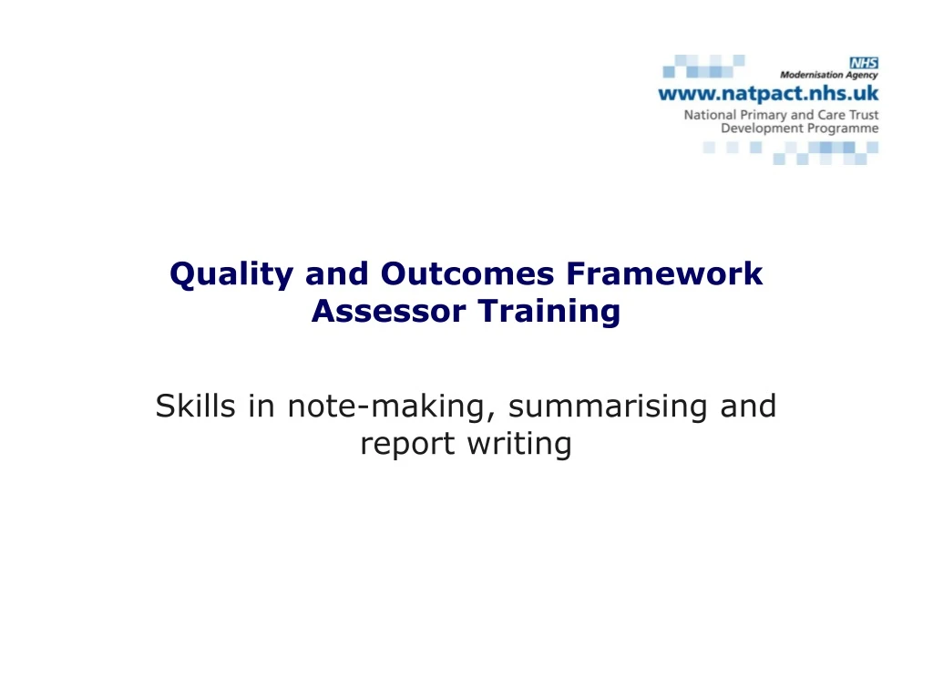 quality and outcomes framework assessor training n.