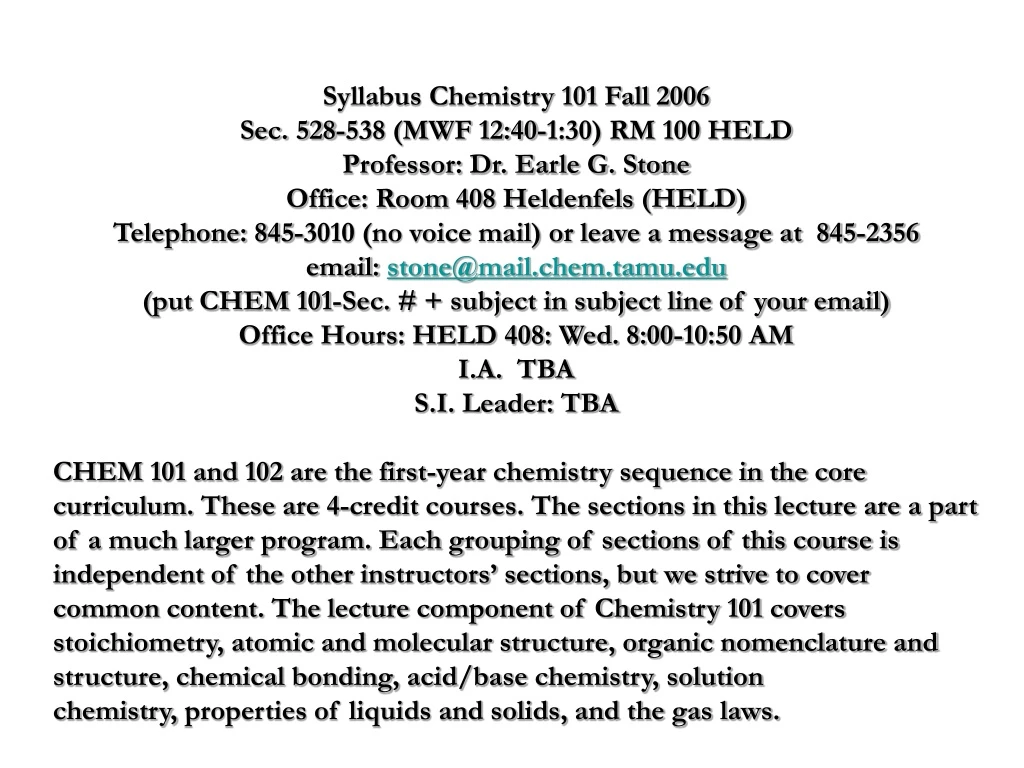 syllabus chemistry 101 fall 2006 n.