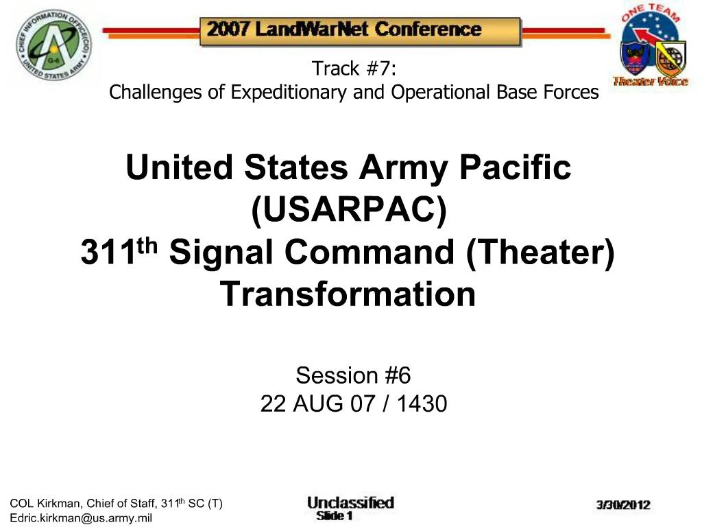 PPT - United States Army Pacific USARPAC 311th Signal Command Theater ...