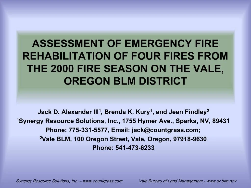 PPT ASSESSMENT OF EMERGENCY FIRE REHABILITATION OF FOUR FIRES FROM