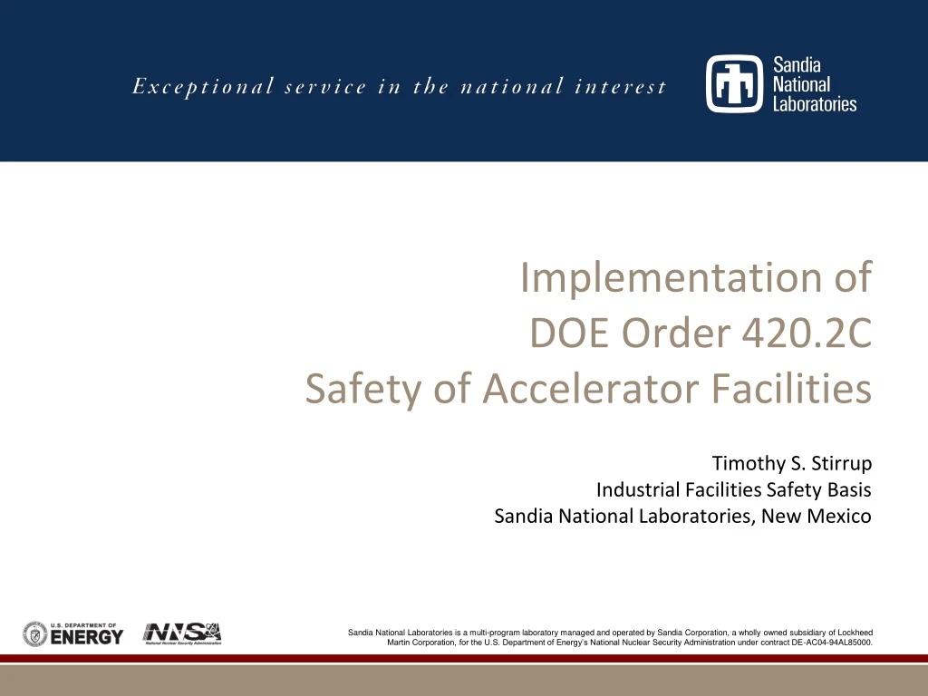 implementation of doe order 420 2c safety of accelerator facilities n.