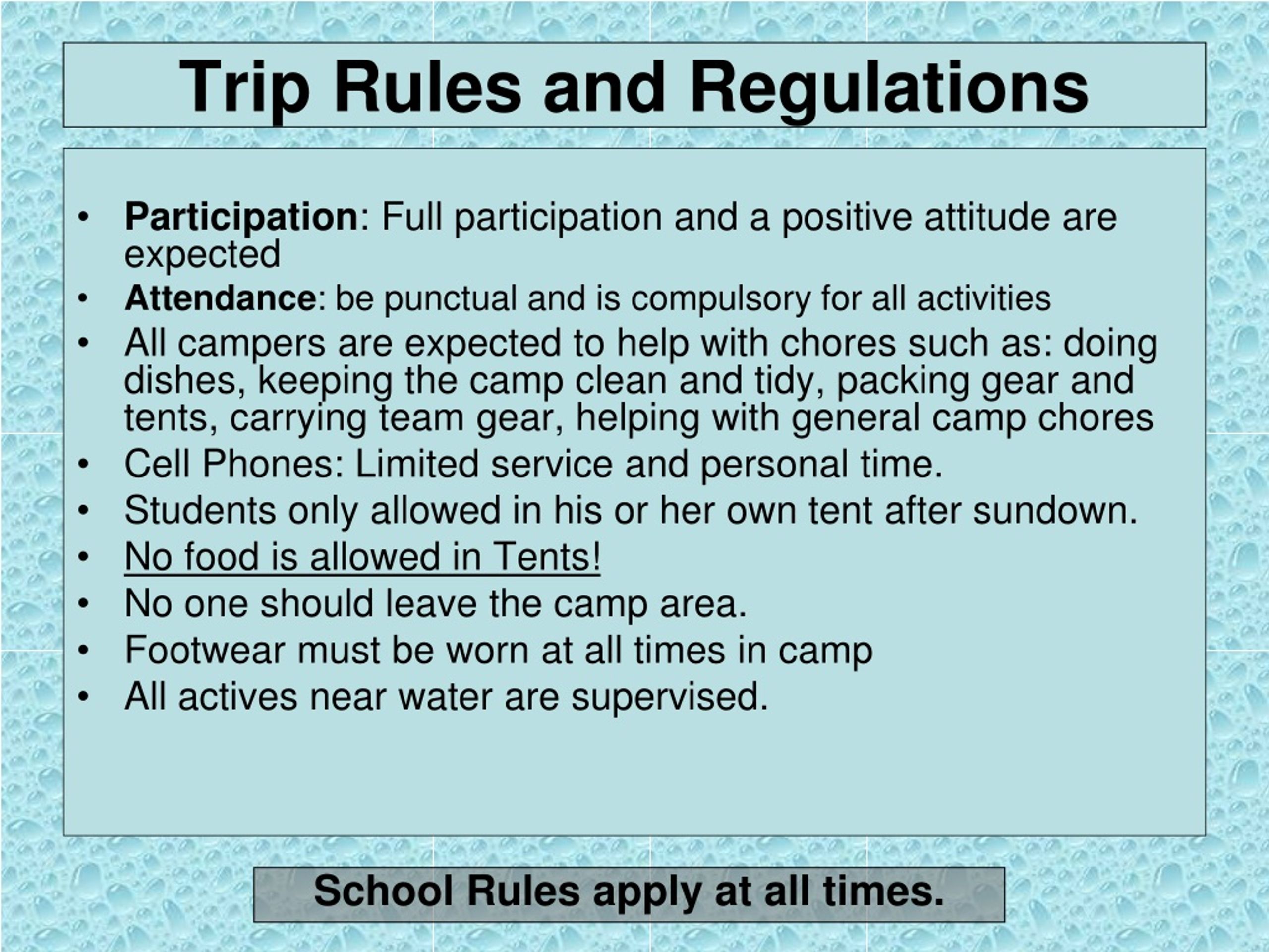 tour advance rules