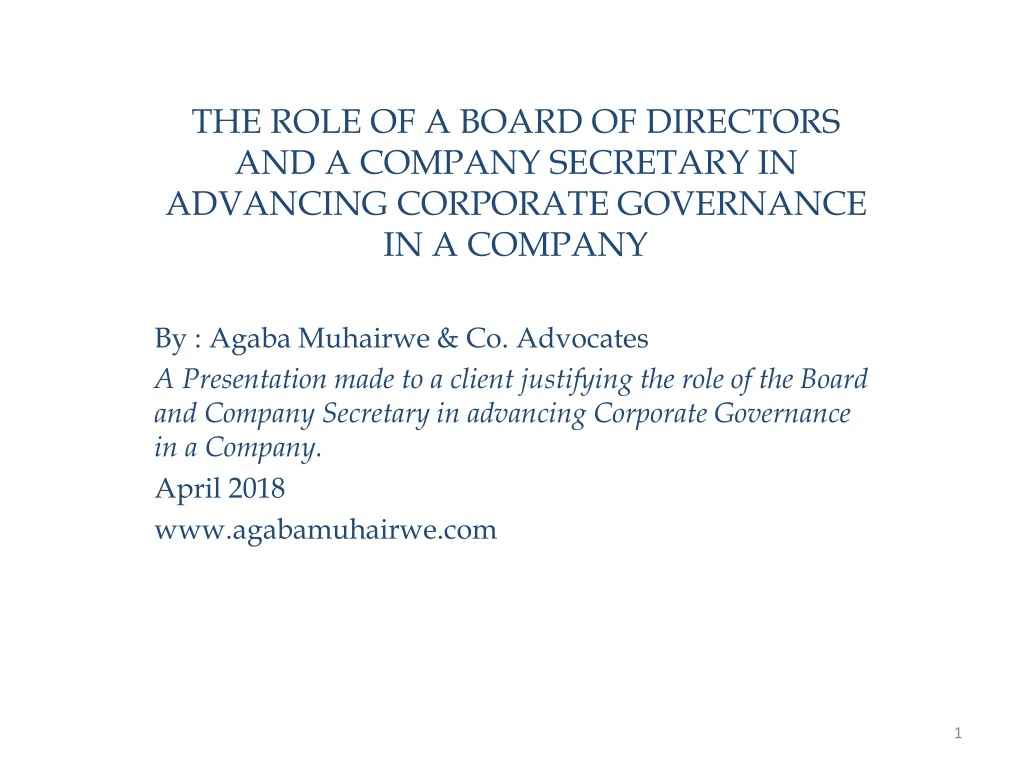 the role of a board of directors and a company n.