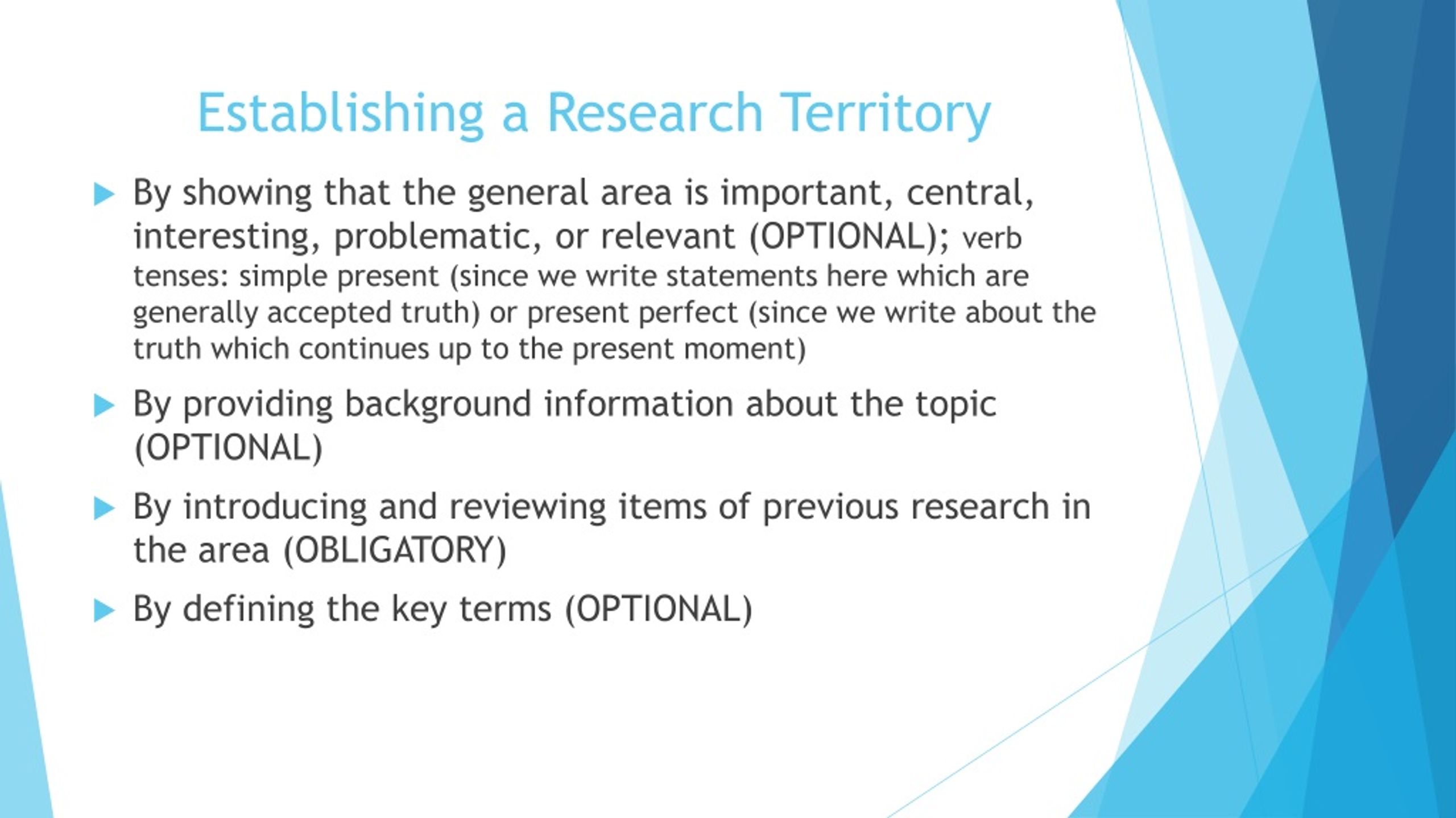 establishing a research territory example