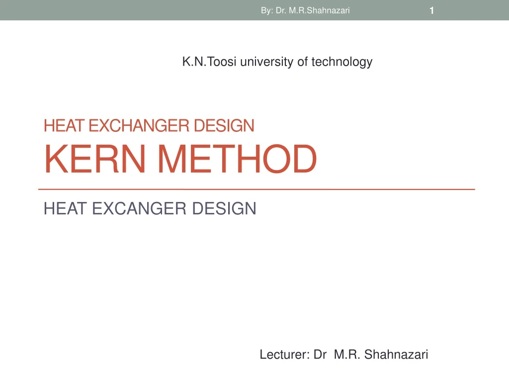 heat exchanger design kern method n.