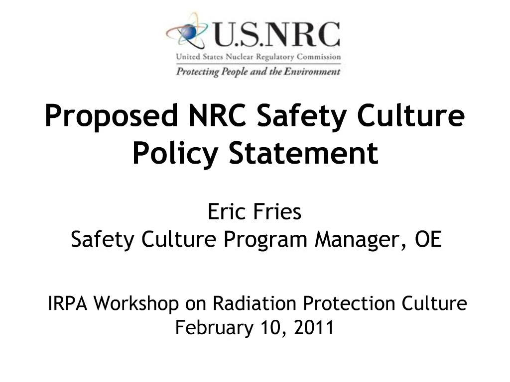 PPT Proposed NRC Safety Culture Policy Statement PowerPoint 