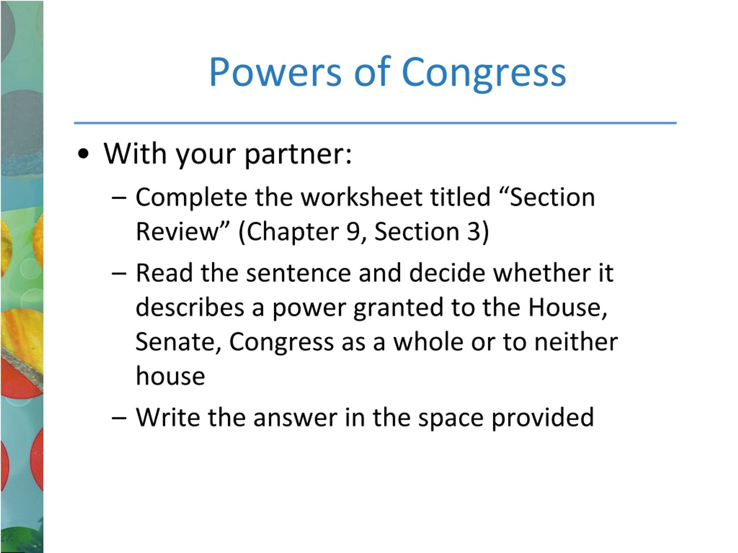 PPT - Legislative Branch: Congress PowerPoint Presentation, free Within Powers Of Congress Worksheet