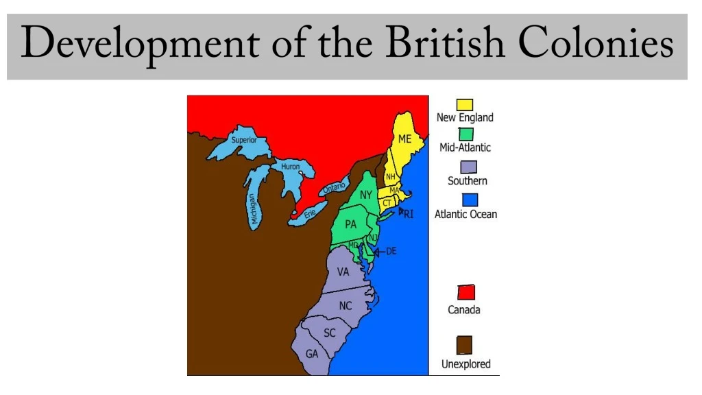 development of the british colonies n.