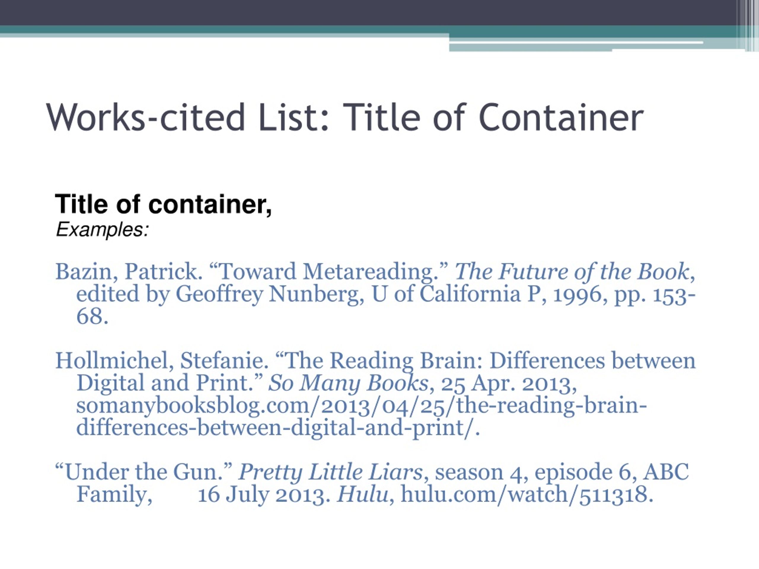 Title Of Container In Mla Format