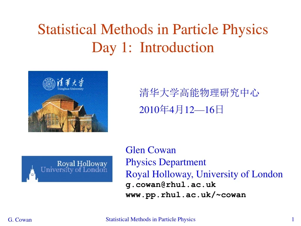 statistical methods in particle physics day 1 introduction n.