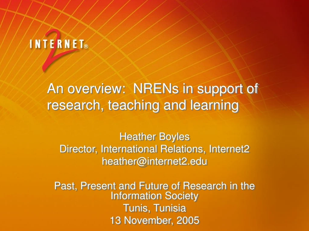 an overview nrens in support of research teaching and learning n.