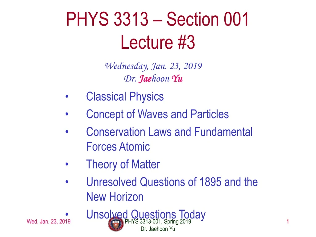 PPT - PHYS 3313 – Section 001 Lecture #3 PowerPoint Presentation, Free ...