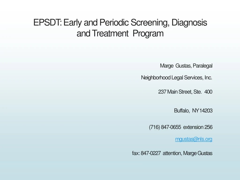 epsdt early and periodic screening diagnosis and treatment program n.