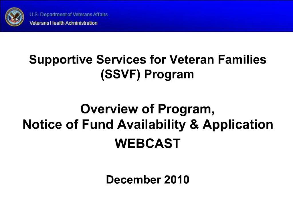 PPT Supportive Services for Veteran Families SSVF Program Overview of