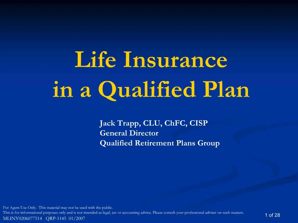PPT - Life Insurance in a Qualified Plan PowerPoint ...
