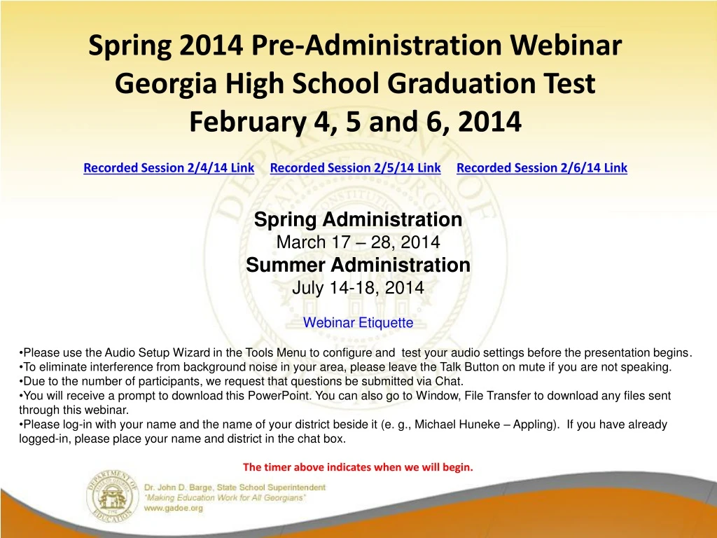 spring 2014 pre administration webinar georgia n.