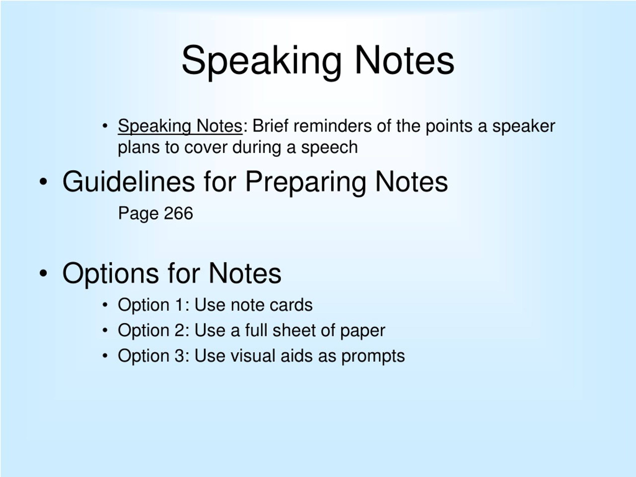 speaking notes for presentation