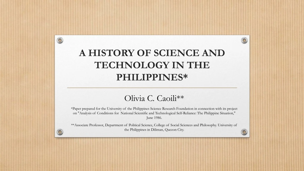 Ppt A History Of Science And Technology In The Philippines