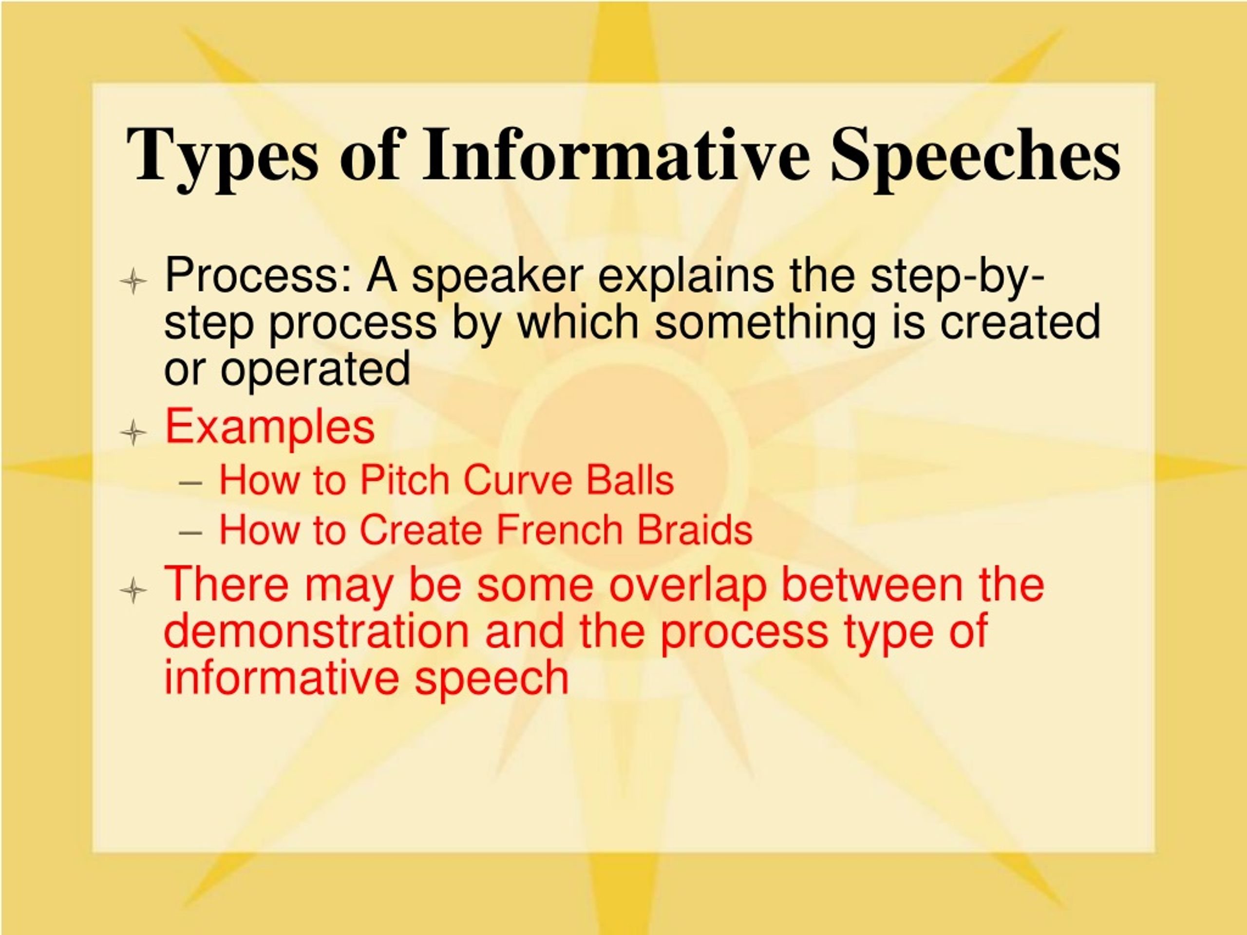 five major kinds of informative speeches