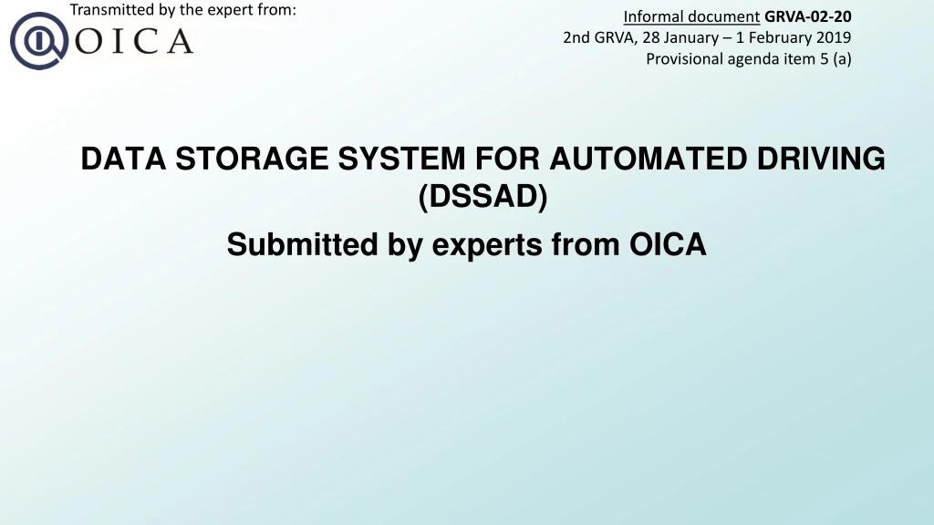 data storage system for automated driving dssad n.