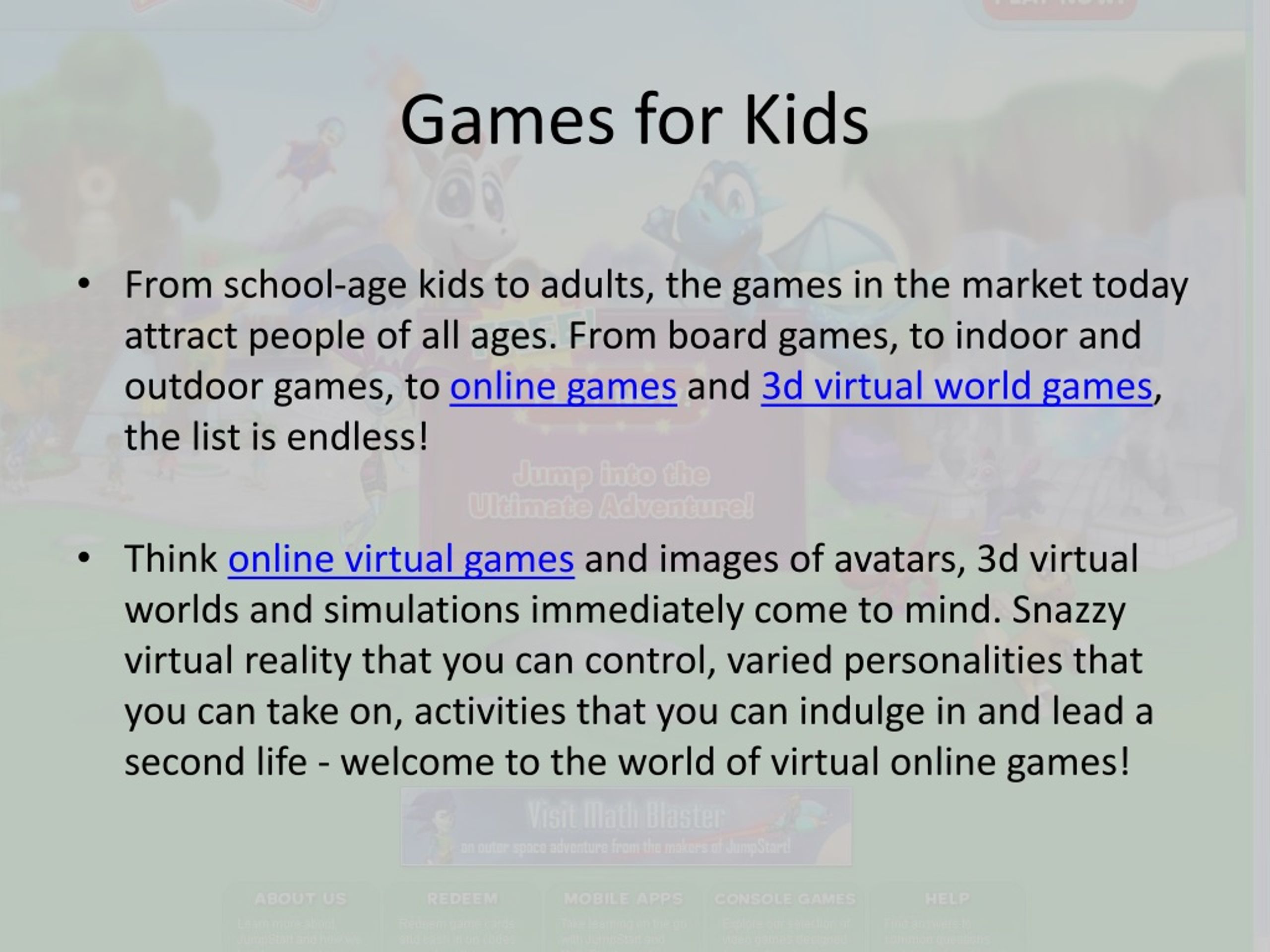 Games For Kids Powerpoint Presentation
