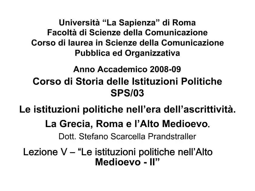 PPT - Universit La Sapienza di Roma Facolt di Scienze della