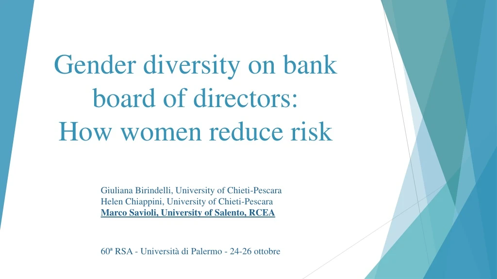 PPT - Gender Diversity On Bank Board Of Directors: How Women Reduce ...