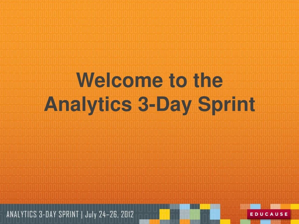 welcome to the analytics 3 day sprint n.