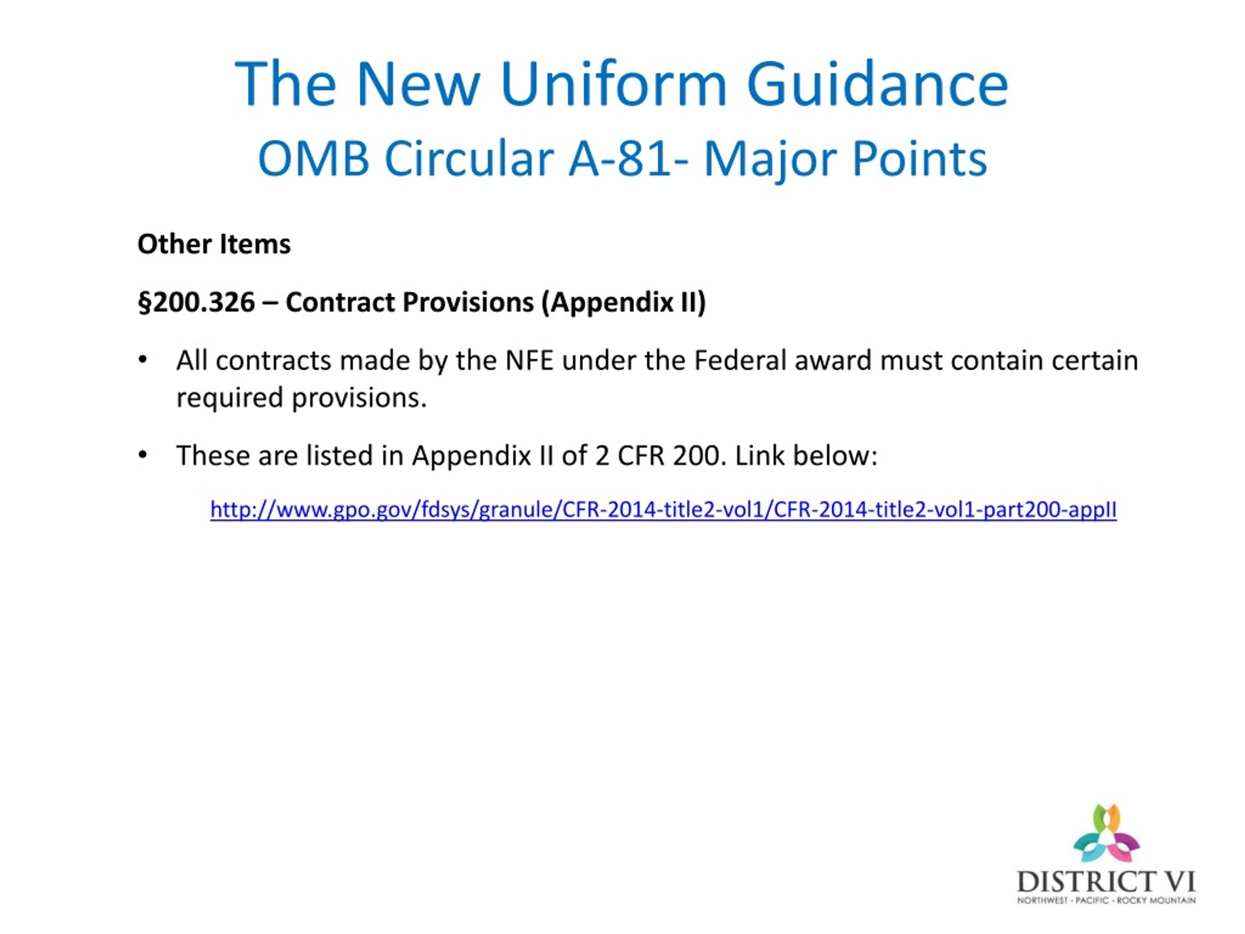 PPT T he New Uniform Guidance OMB C ircular A81 2 CFR 200.317326