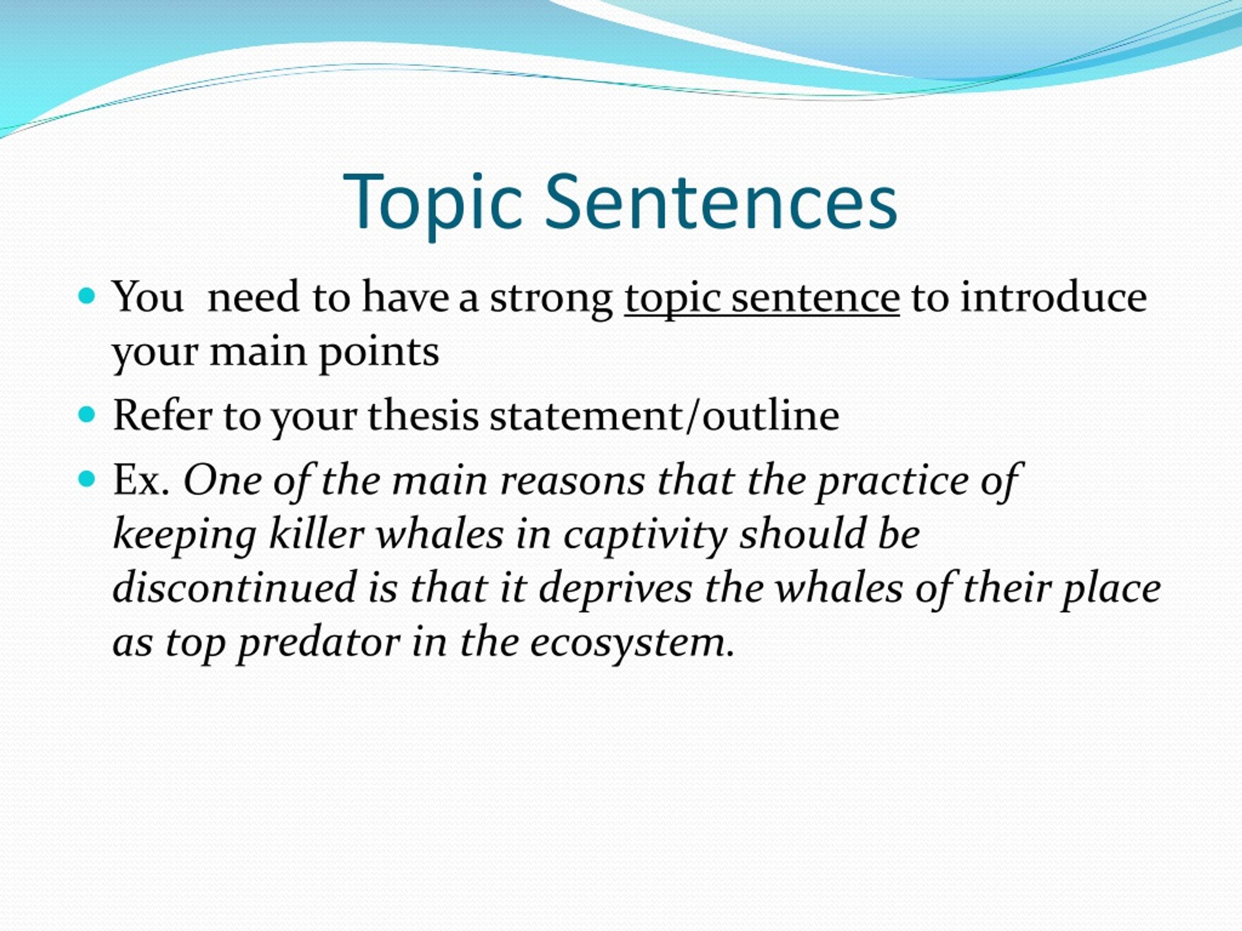 topic sentence in research
