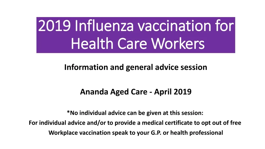 2019 influenza vaccination for health care workers n.