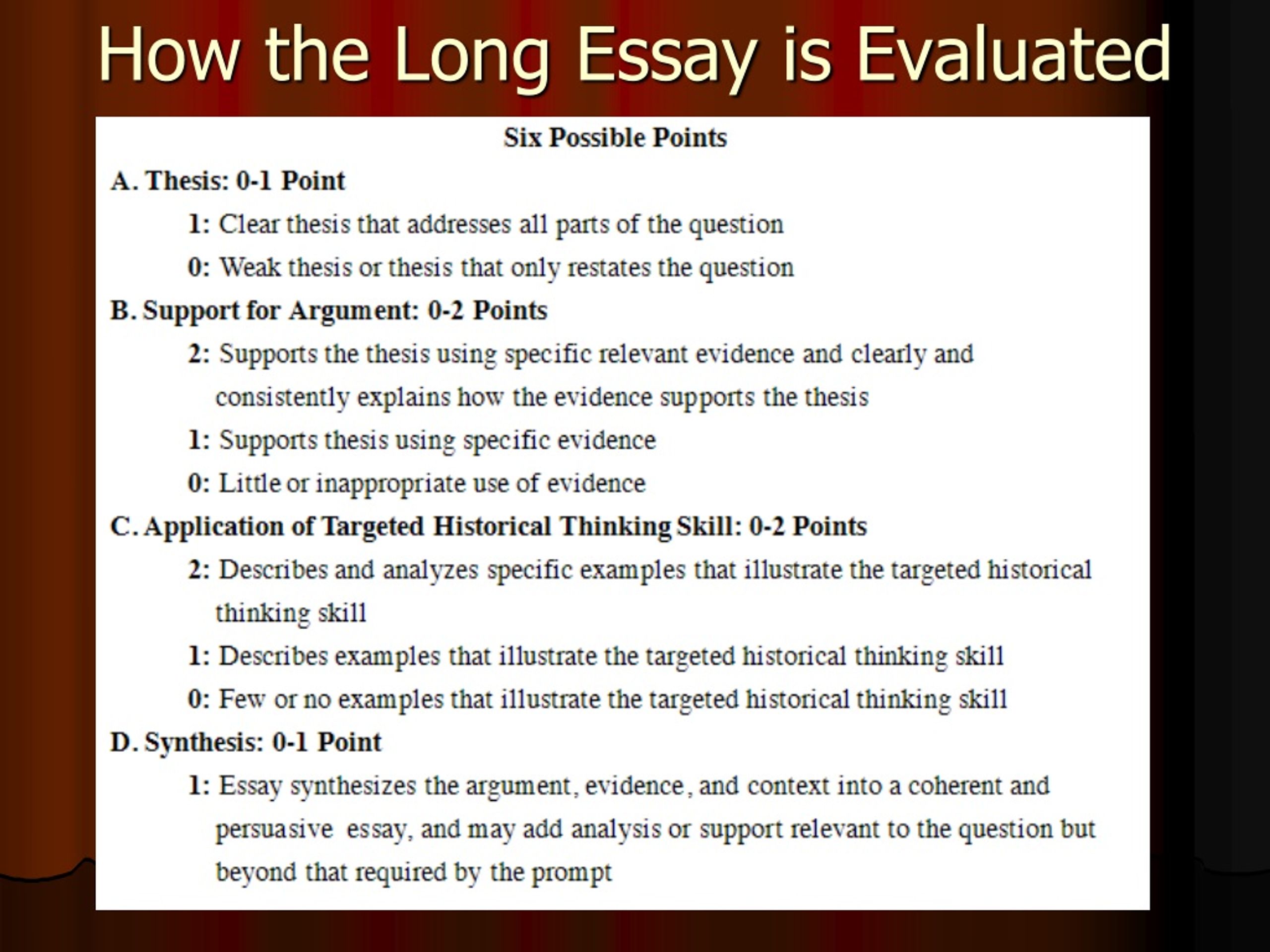 how long should a long essay question be apush