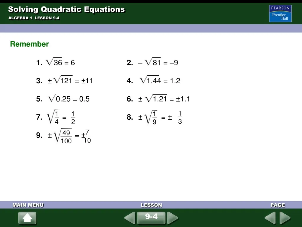 solving quadratic equations n.