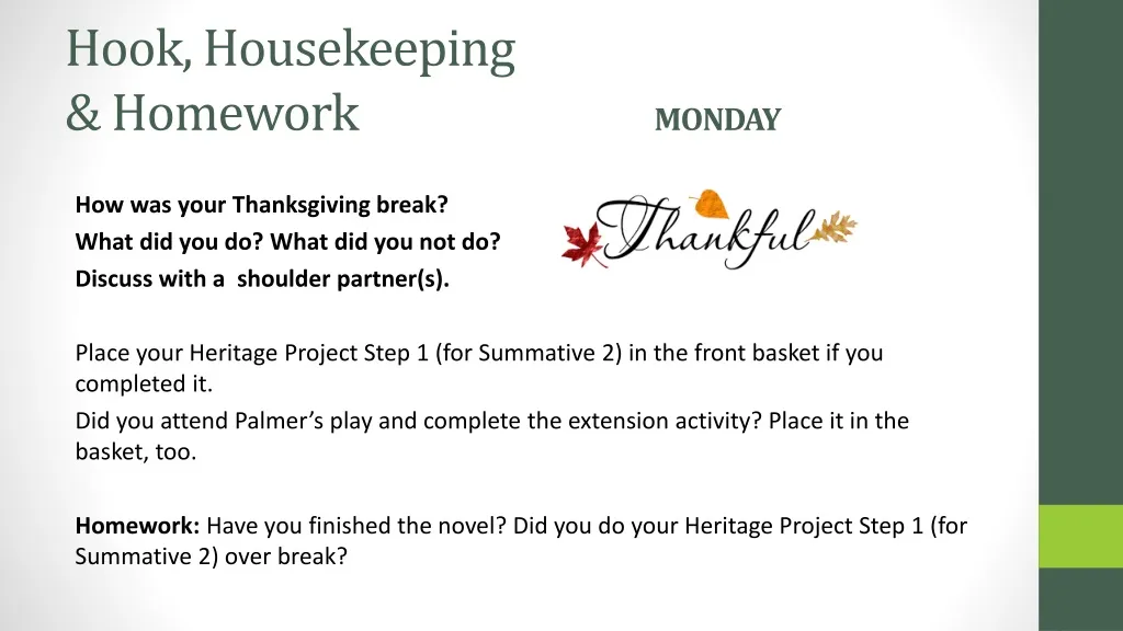 hook housekeeping homework monday n.