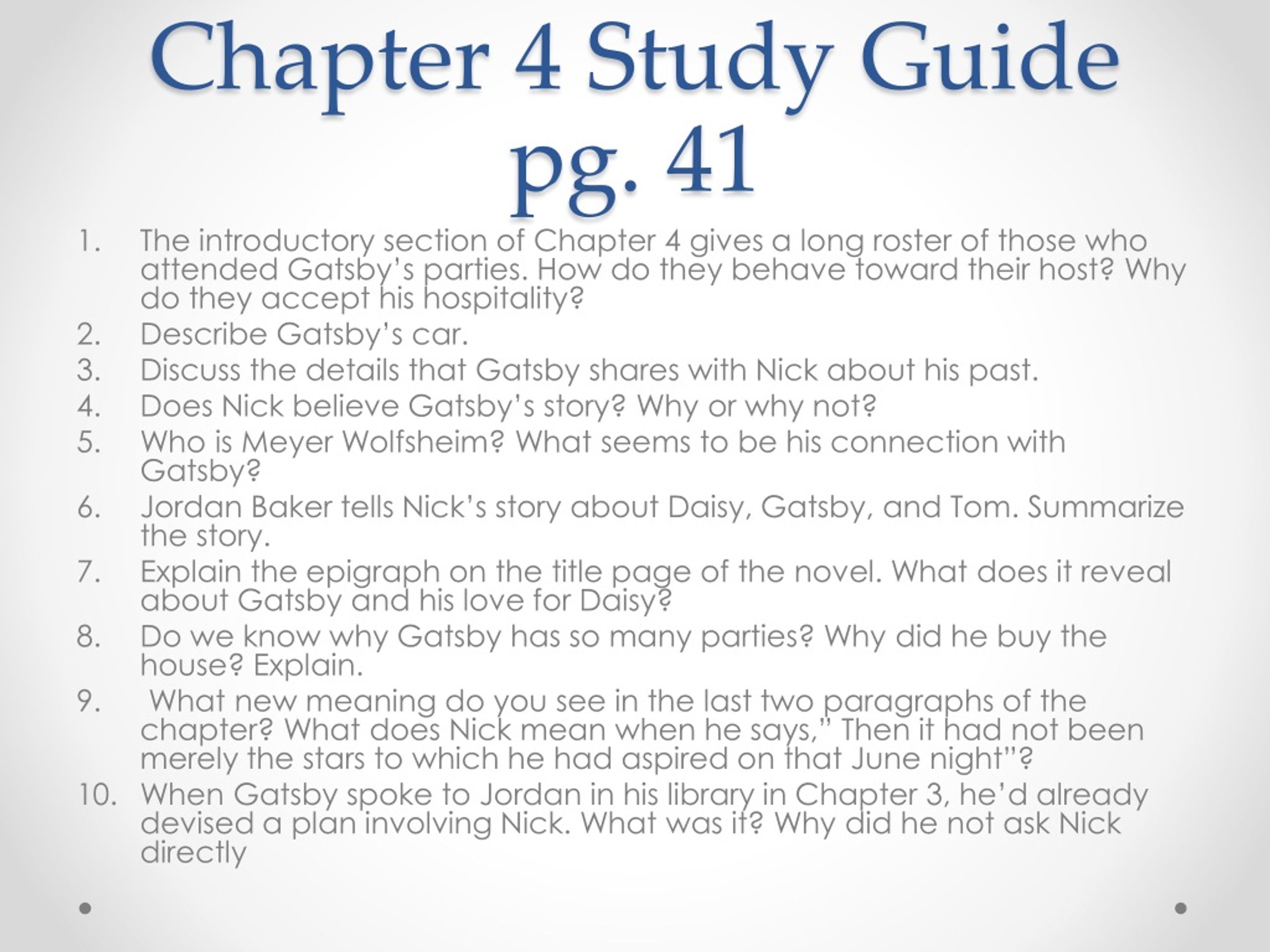 sparknotes gatsby chapter 4