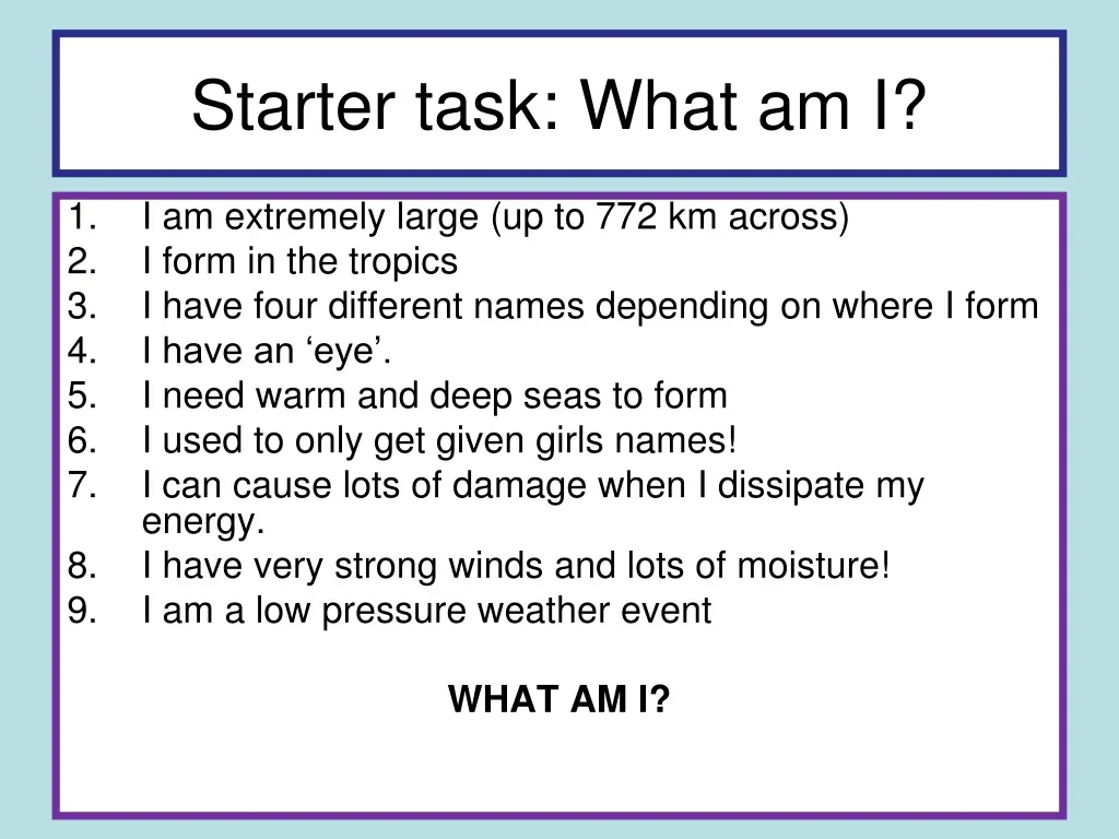starter task what am i n.
