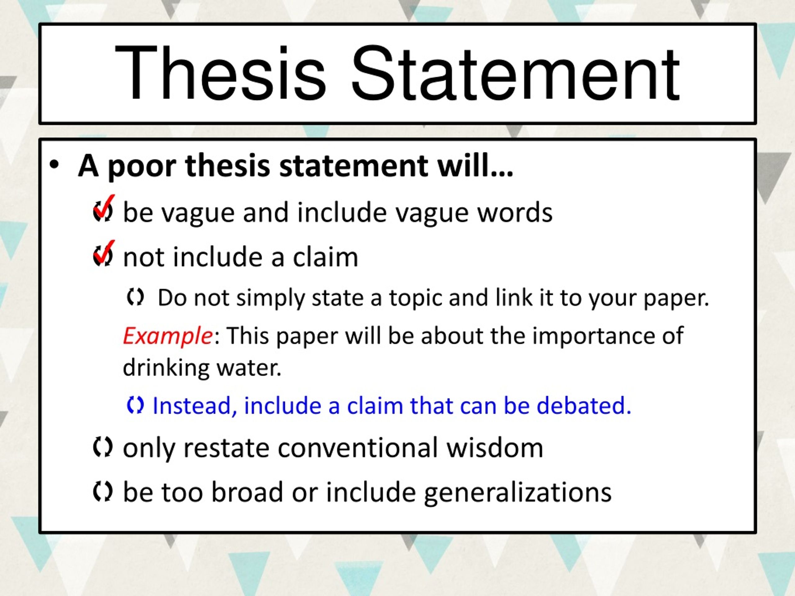 Thesis statement essay example