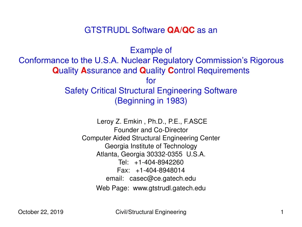 gtstrudl software qa qc as an example n.