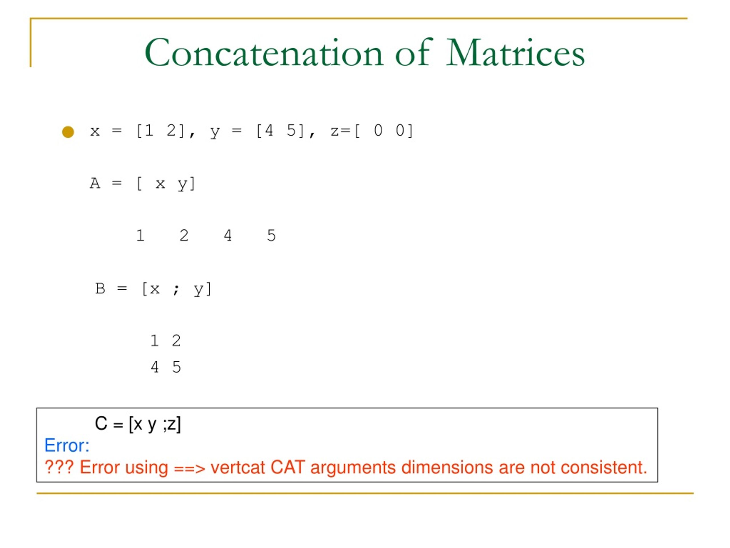 concatenate matrix matlab