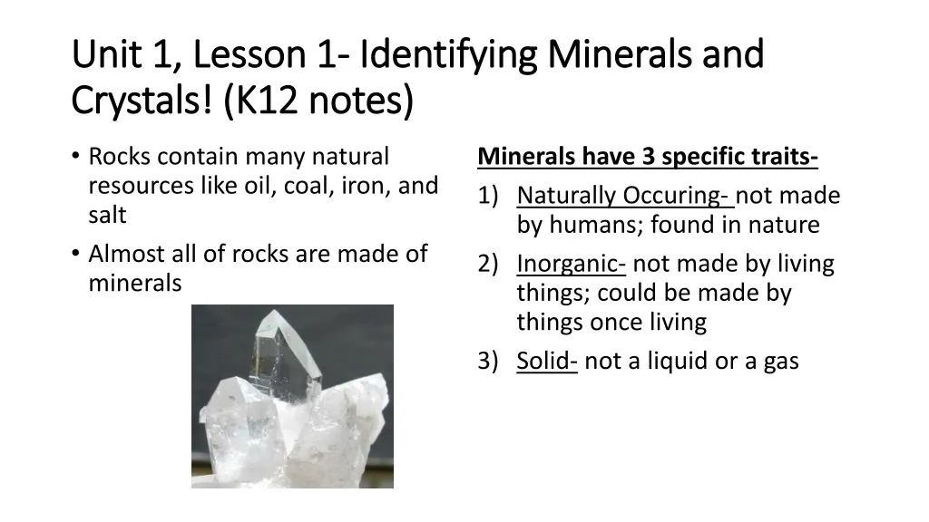 unit 1 lesson 1 identifying minerals and crystals k12 notes n.