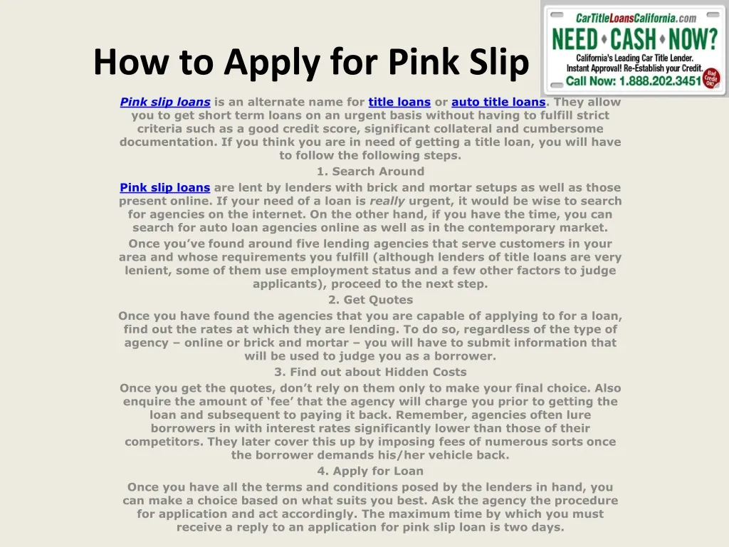 PPT - How To Apply For Pink Slip Loans PowerPoint Presentation, Free ...